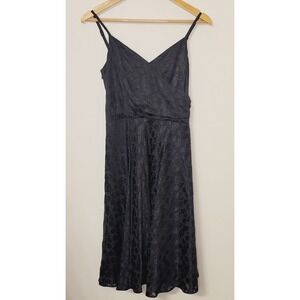 Black Cocktail Dress Silk‎ Blend Flirty Strappy Flare Leopard